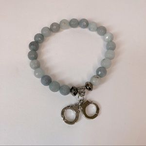 Agate Gemstone Stretch bracelet w/handcuffs charm